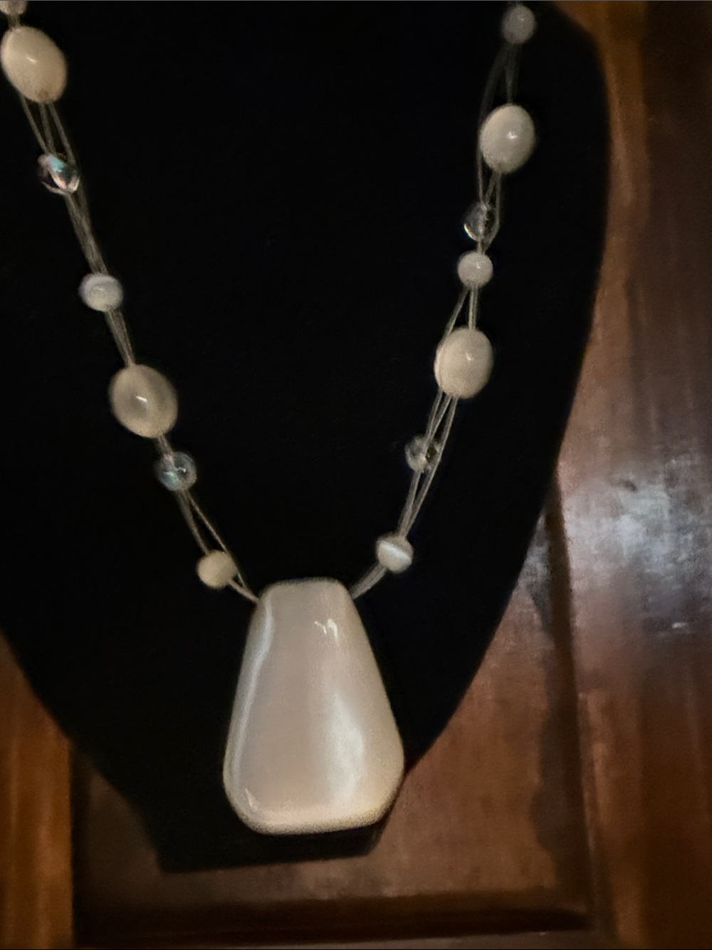 White Moonstone and Cats Eye Pendant Necklace